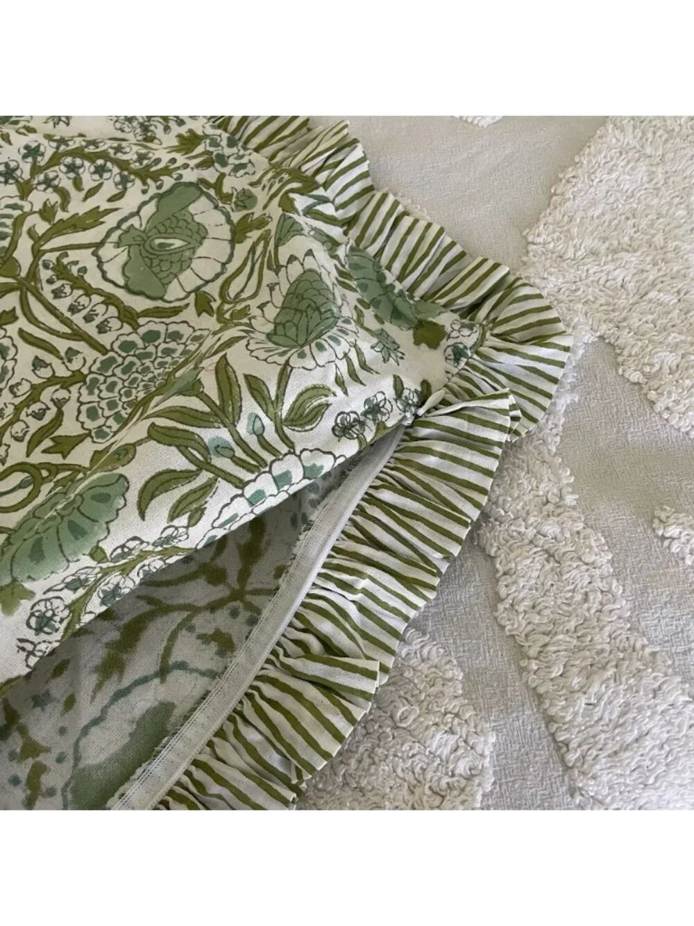 Cpc Cotton Print Club Pillow Sham Green / White Hand Block Print 100% Cotton